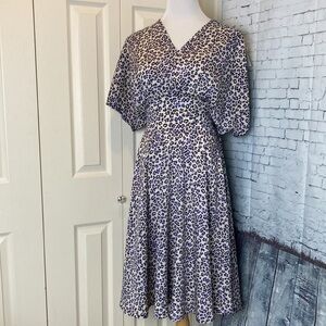 Folly PDX Sarah Bibb Dress Cheetah Short Sleeve Tie Waist M Office Portland USA